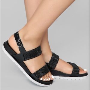 Fashion Nova Black Rhinestone Sandals NEW